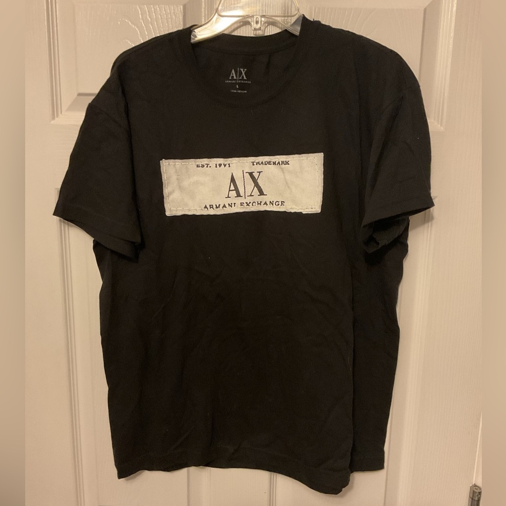 Vintage 90s Armani Exhange Black T-Shirt Box Logo Men’s Large
